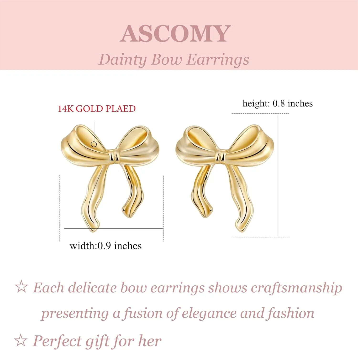 ASCOMY Gold Stud Earrings for Women - Dainty Bow 14K Gold/Silver Plated Pearl Earrings - Trendy Cute Ribbon Minimalist Jewelry Gifts for Her