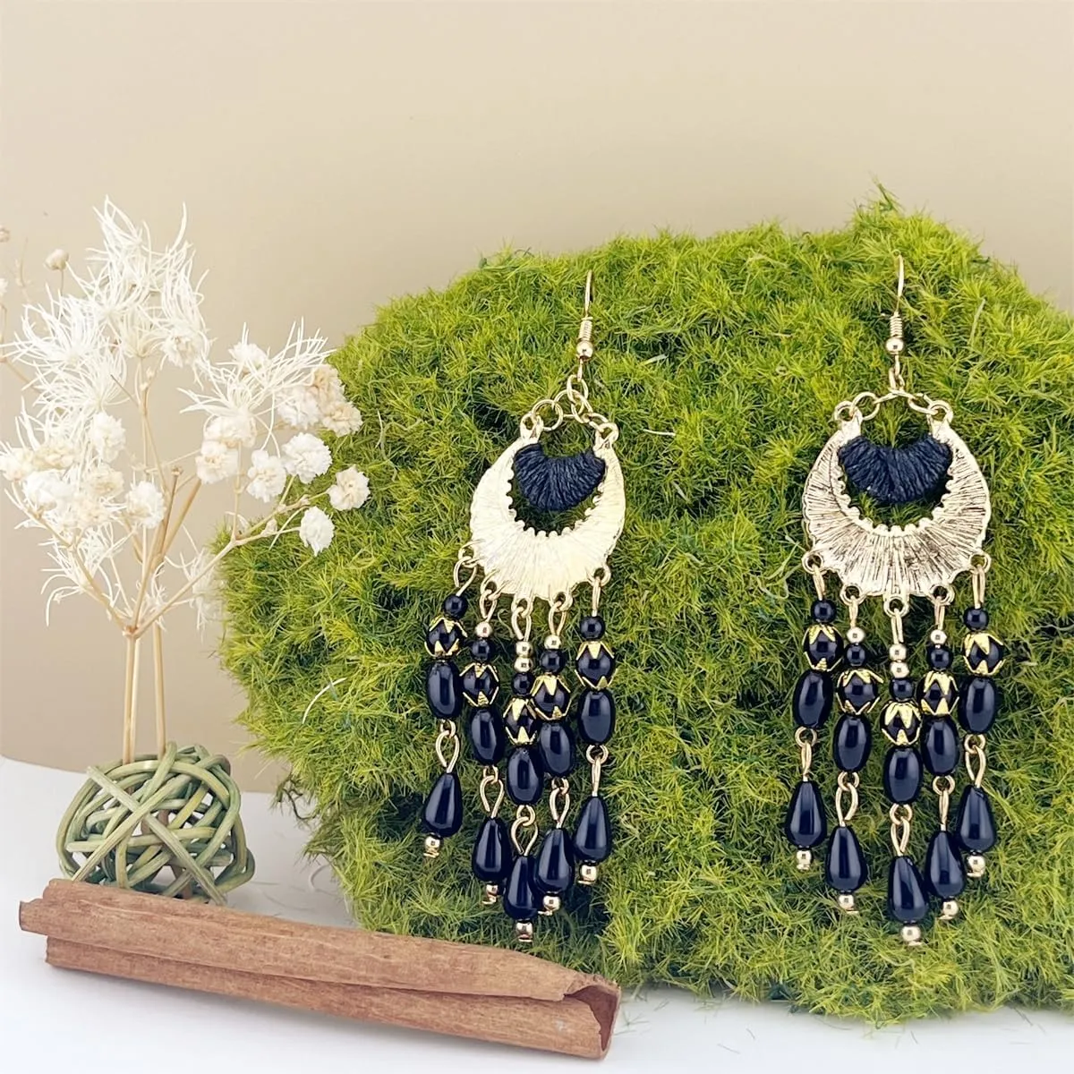 ASHMITA Vintage Bohemian Beaded Red Tassel Earring Layered Drop Dangle Earrings Green Ethnic Chandelier Boho Beads Earrings Jewelry for Women