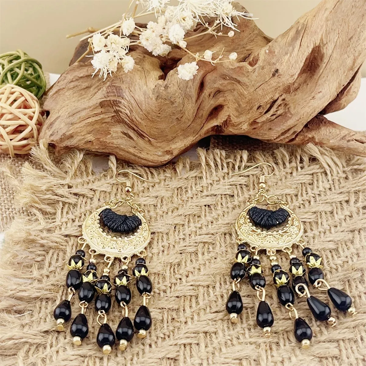ASHMITA Vintage Bohemian Beaded Red Tassel Earring Layered Drop Dangle Earrings Green Ethnic Chandelier Boho Beads Earrings Jewelry for Women