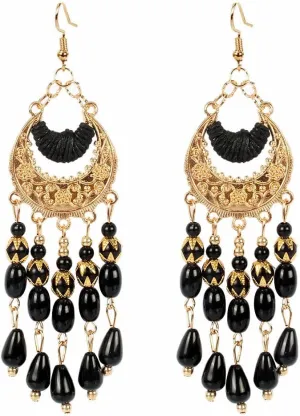 ASHMITA Vintage Bohemian Beaded Red Tassel Earring Layered Drop Dangle Earrings Green Ethnic Chandelier Boho Beads Earrings Jewelry for Women