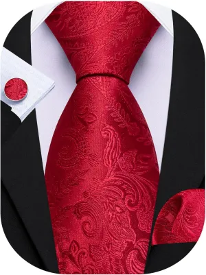 Barry.Wang Men Tie Set Paisley Silk Necktie Pocket Square Cufflinks Formal Wedding Business Party
