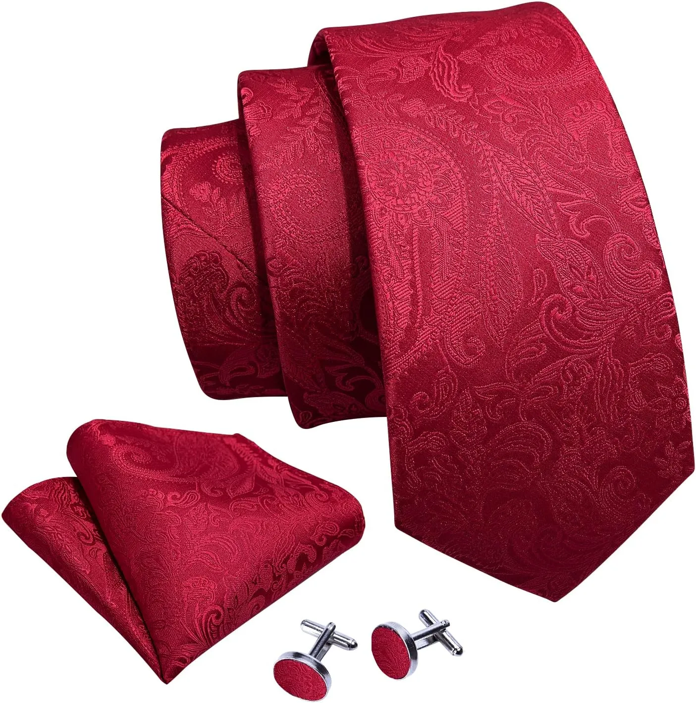 Barry.Wang Men Tie Set Paisley Silk Necktie Pocket Square Cufflinks Formal Wedding Business Party