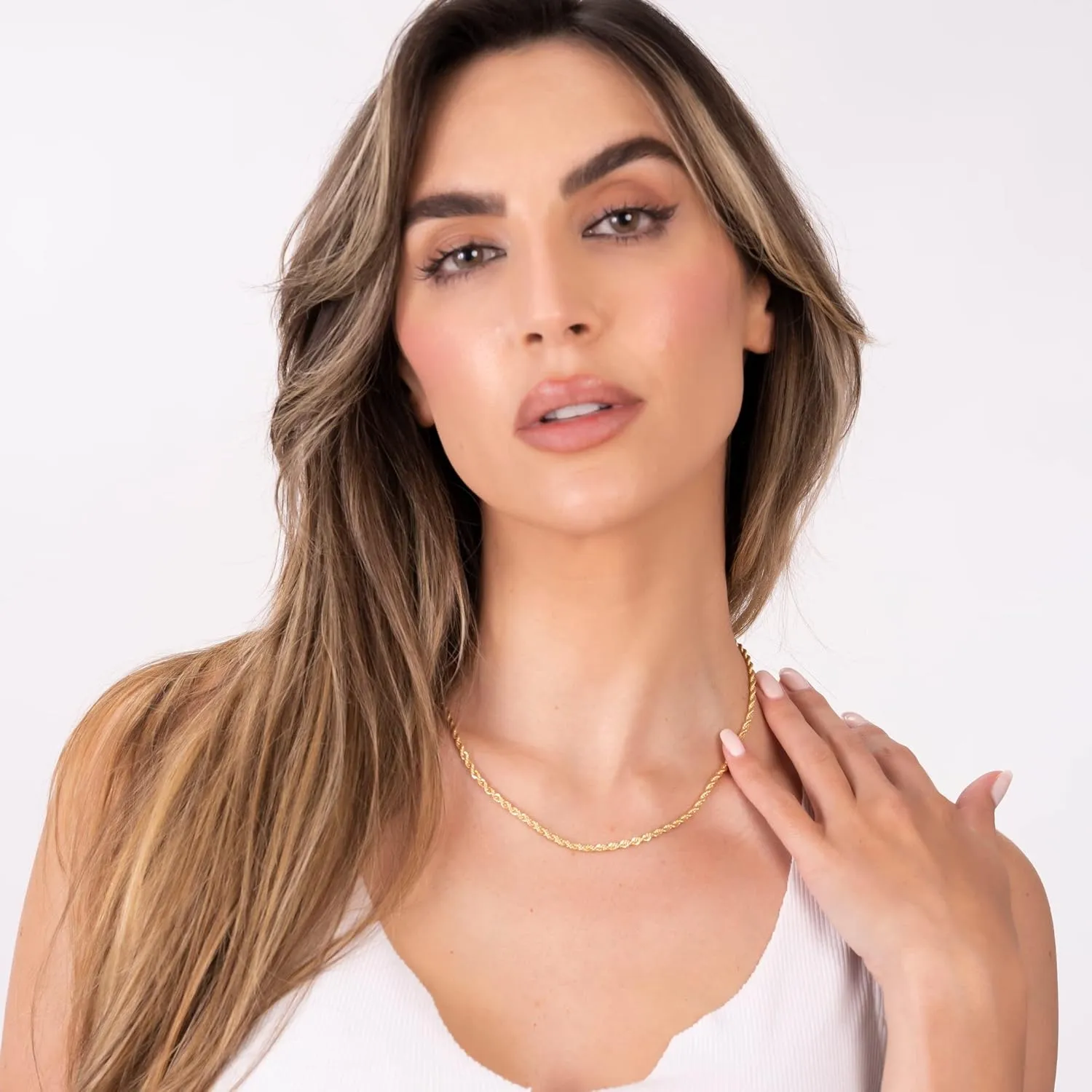 Barzel 18K Gold Plated Rope Chain Necklace - Made In Brazil
