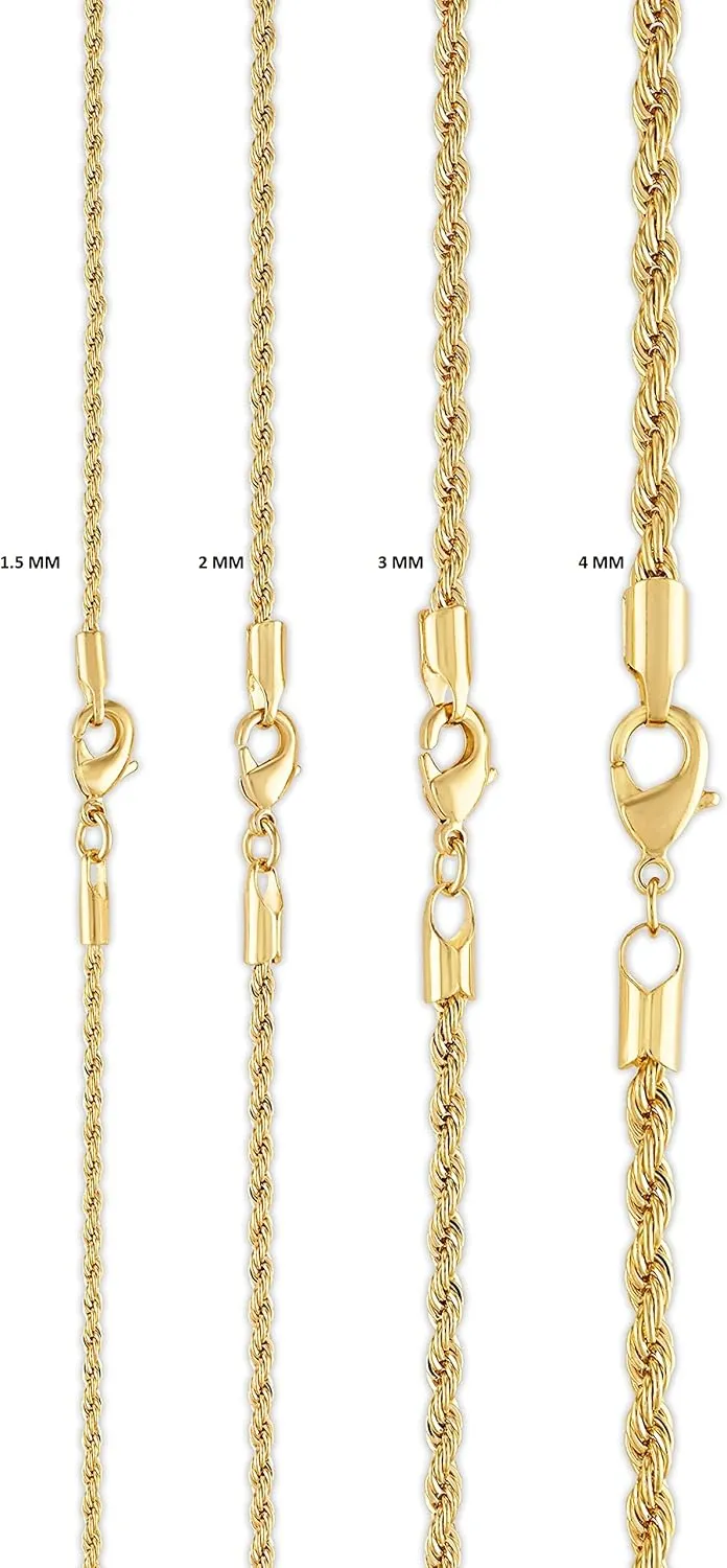 Barzel 18K Gold Plated Rope Chain Necklace - Made In Brazil