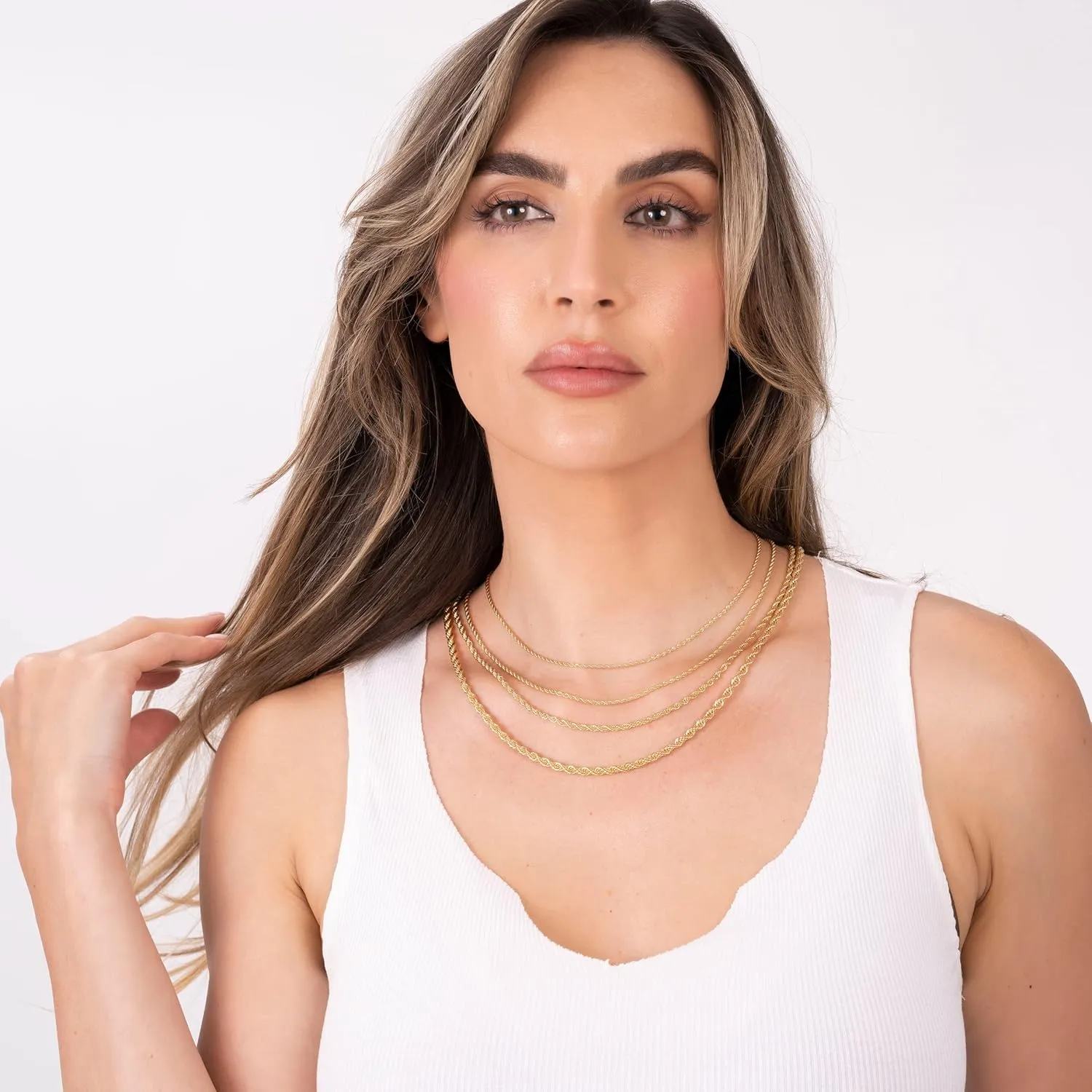 Barzel 18K Gold Plated Rope Chain Necklace - Made In Brazil