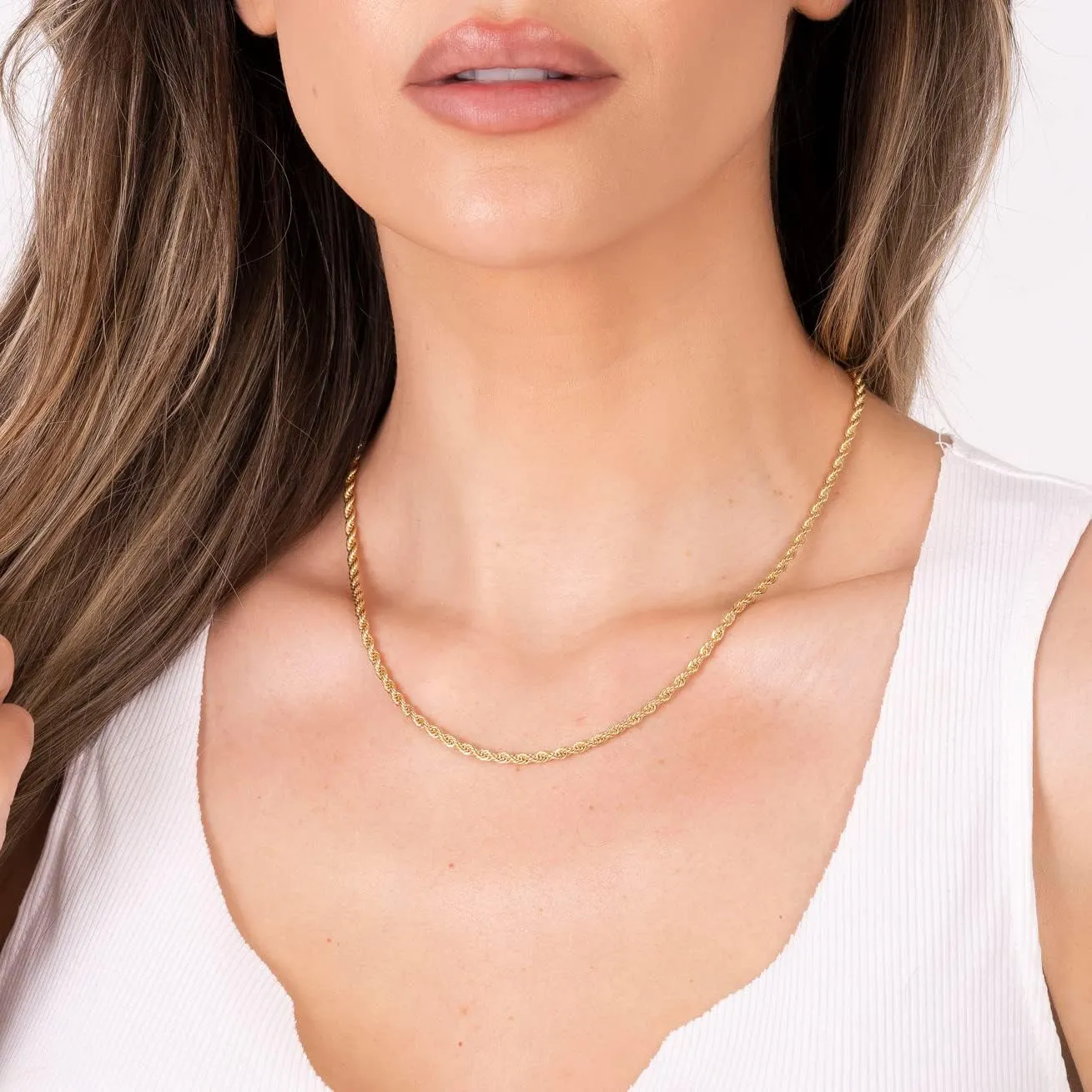 Barzel 18K Gold Plated Rope Chain Necklace - Made In Brazil