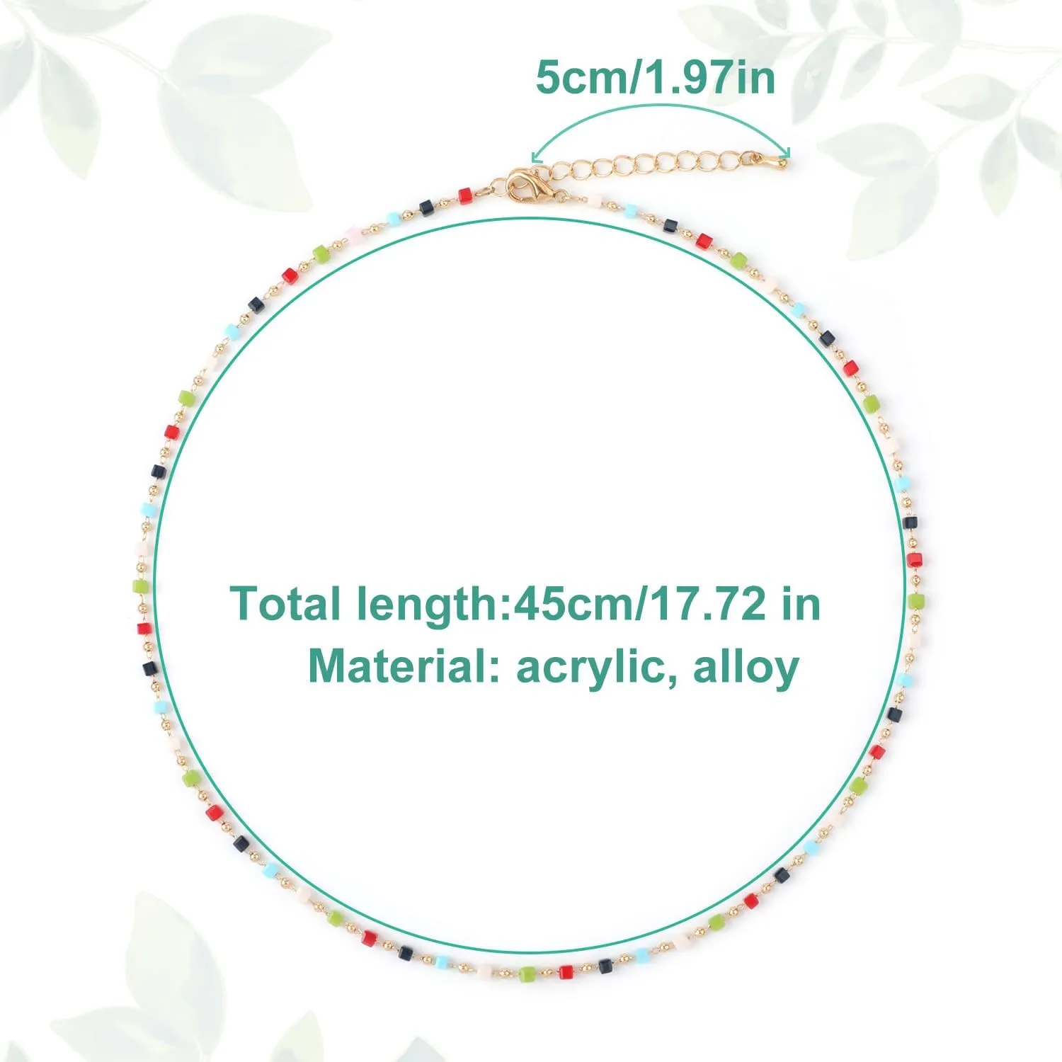 Beaded Necklace, Beaded Choker Necklace Summer Necklace Cubic Crystal Necklace Bohemian Beads Necklace for Beach Party Prom Party Festival Accessory for Girls Women
