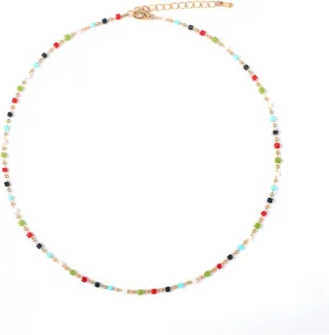 Beaded Necklace, Beaded Choker Necklace Summer Necklace Cubic Crystal Necklace Bohemian Beads Necklace for Beach Party Prom Party Festival Accessory for Girls Women