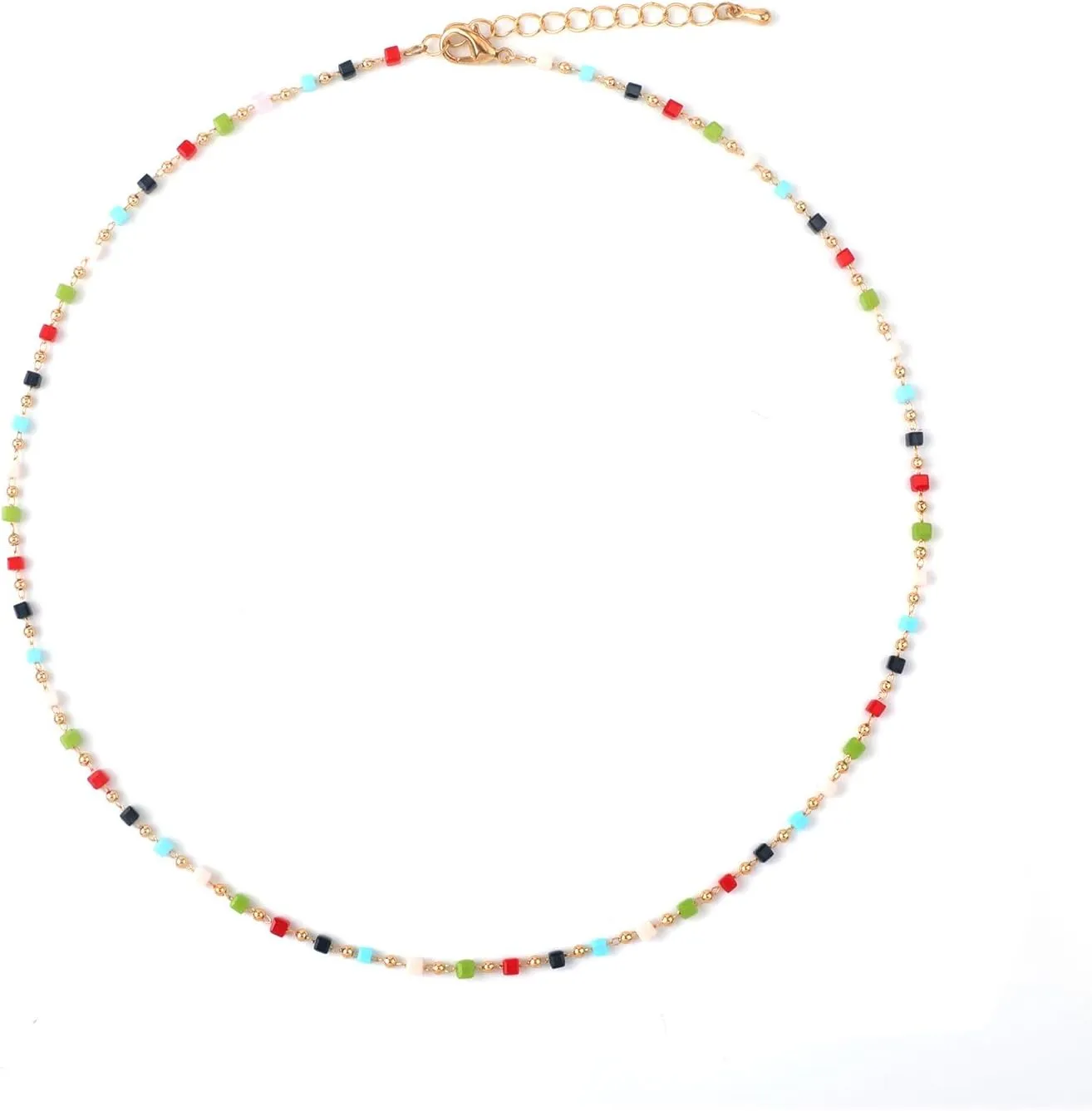 Beaded Necklace, Beaded Choker Necklace Summer Necklace Cubic Crystal Necklace Bohemian Beads Necklace for Beach Party Prom Party Festival Accessory for Girls Women