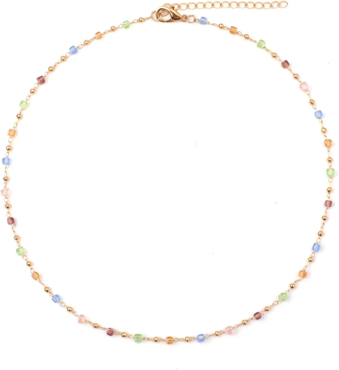 Beaded Necklace, Colorful Summer Beaded Necklace Cubic Crystal Necklace Bohemian Beads Necklace for Beach Party Prom Party Festival Accessory for Girls Women