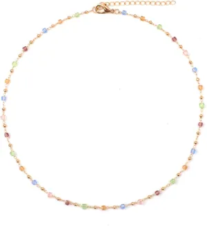 Beaded Necklace, Colorful Summer Beaded Necklace Cubic Crystal Necklace Bohemian Beads Necklace for Beach Party Prom Party Festival Accessory for Girls Women