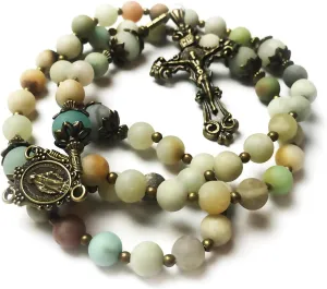 Beautiful Amazonite Stone Rosary Beads Catholic for Women With Miraculous Medal Centerpiece - Catholic Rosary - Rosarios Catolicos Para Mujer - Catholic Gifts Women - Rosario Regalos Para Mujer - Rosary Necklace for Women - Catholic Gift