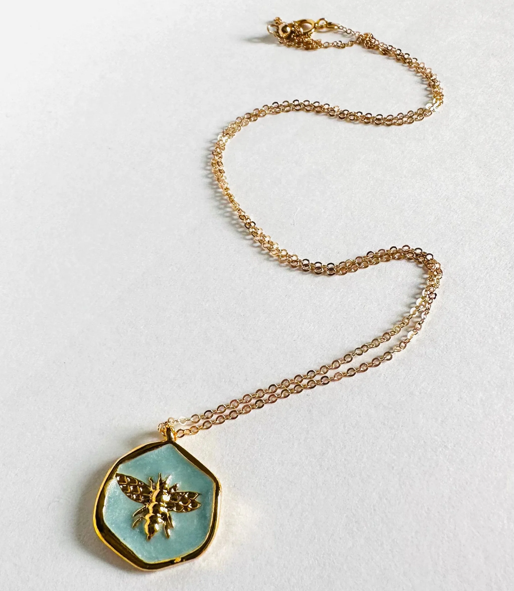 Bee Necklace, Blue Enamel Bee Necklace-