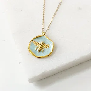 Bee Necklace, Blue Enamel Bee Necklace-