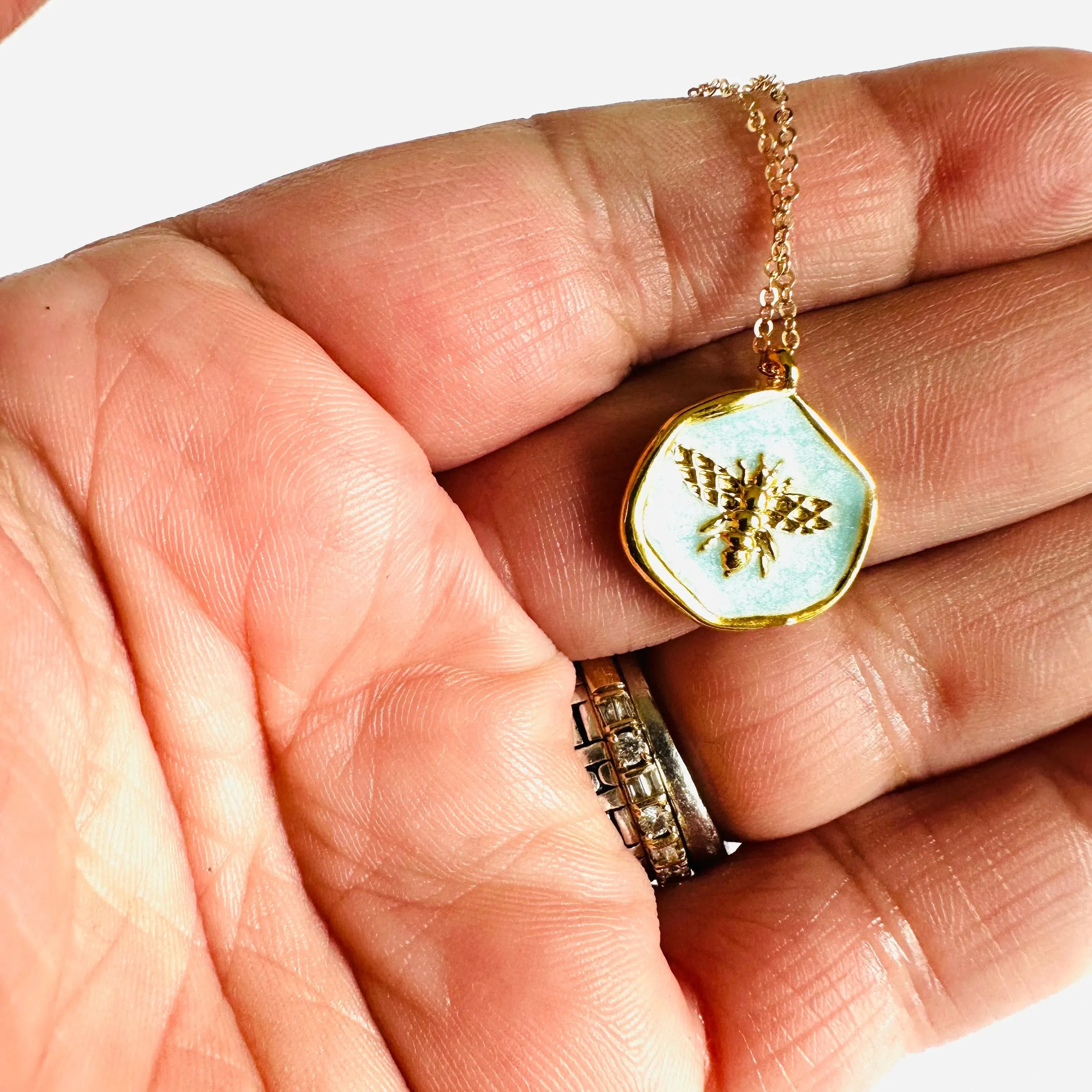 Bee Necklace, Blue Enamel Bee Necklace-