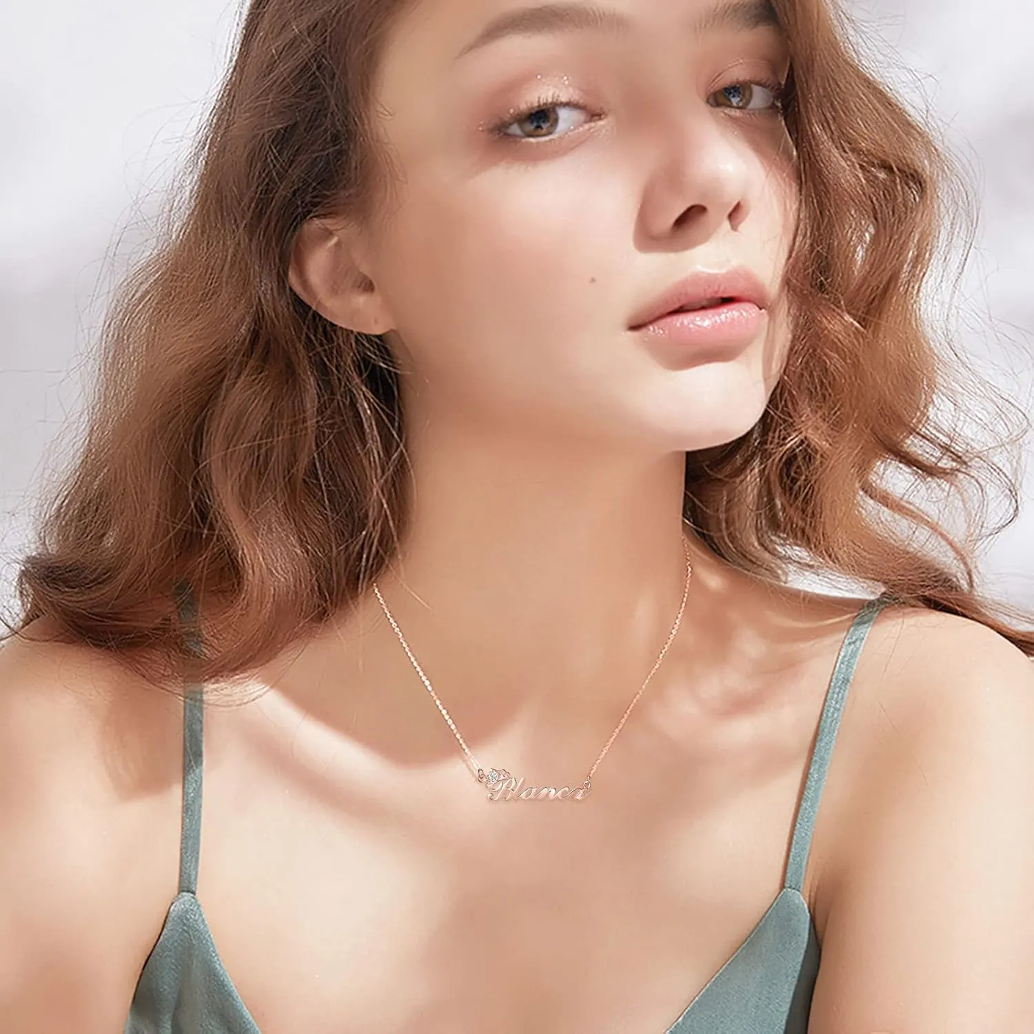 BETHZA Diamond Name Necklace Personalized with Crown 925 Sterling Silver Custom Nameplate Pendant Jewelry for Women