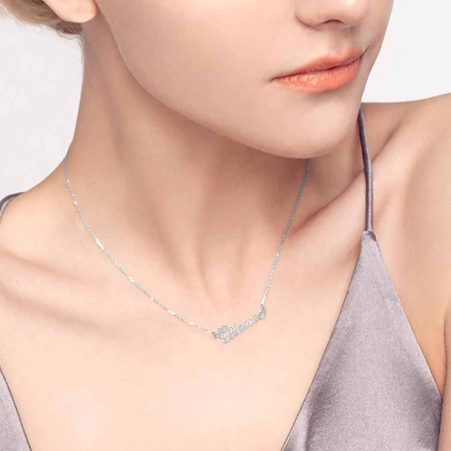 BETHZA Diamond Name Necklace Personalized with Crown 925 Sterling Silver Custom Nameplate Pendant Jewelry for Women