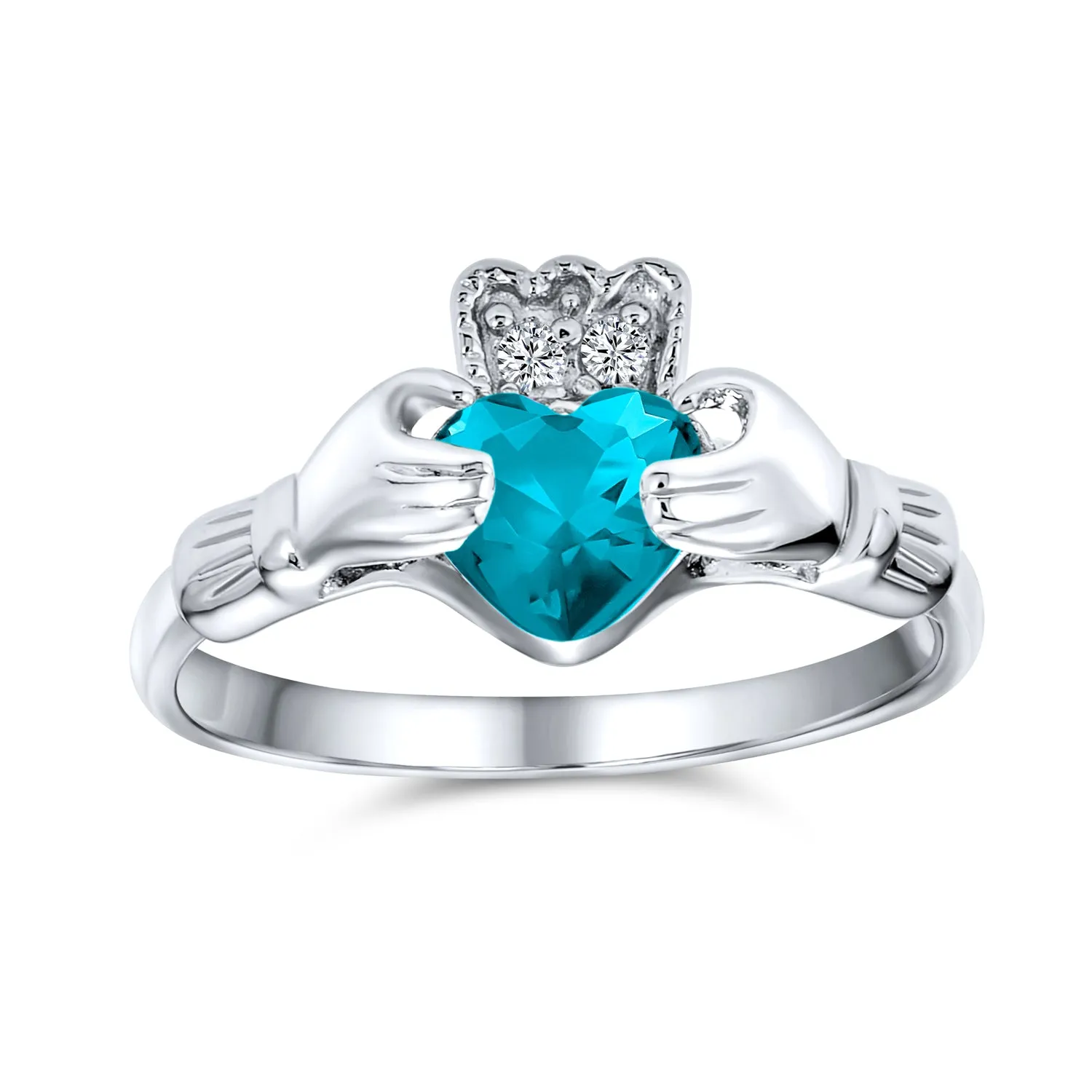 BFF Celtic CZ Imitation Gemstone Heart Claddagh Ring Sterling Silver