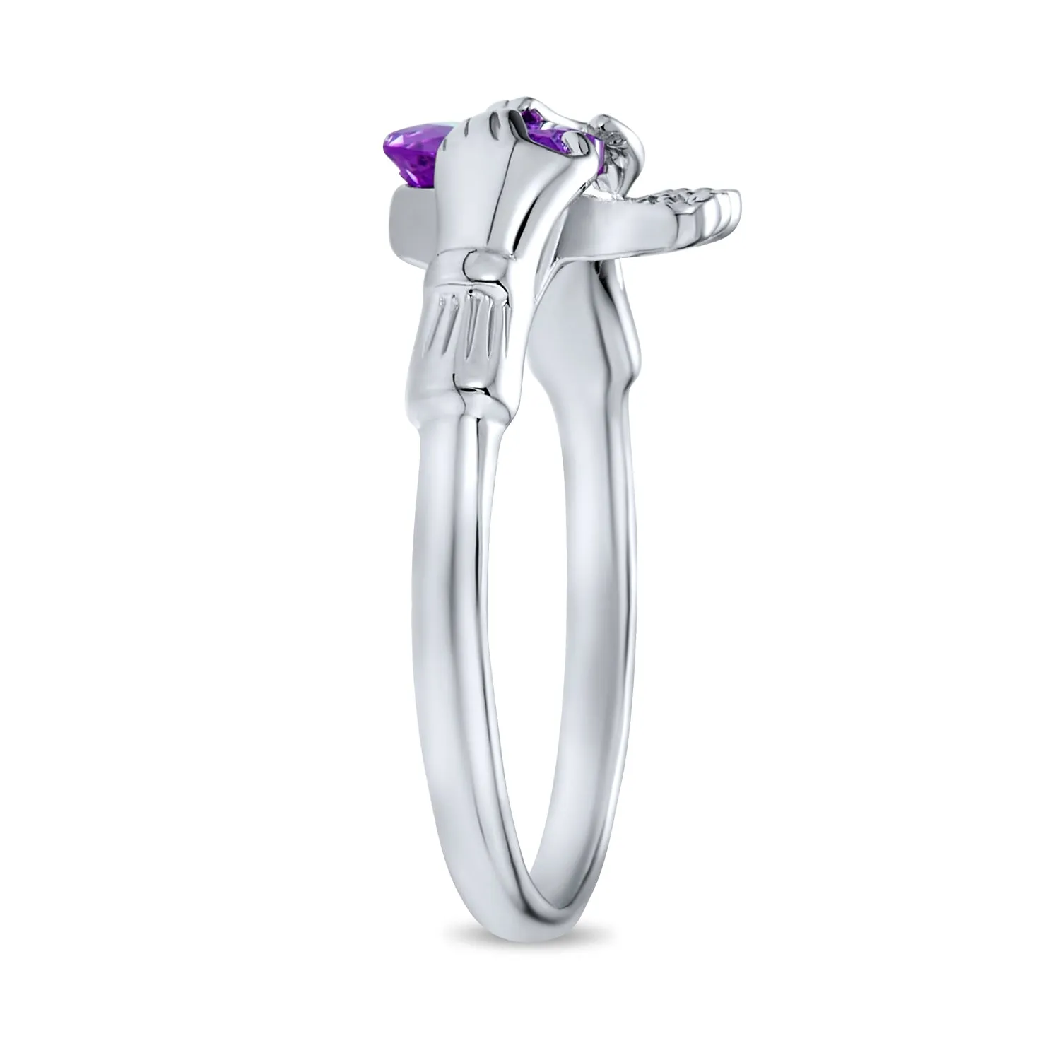 BFF Celtic CZ Imitation Gemstone Heart Claddagh Ring Sterling Silver