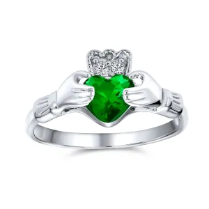 BFF Celtic CZ Imitation Gemstone Heart Claddagh Ring Sterling Silver