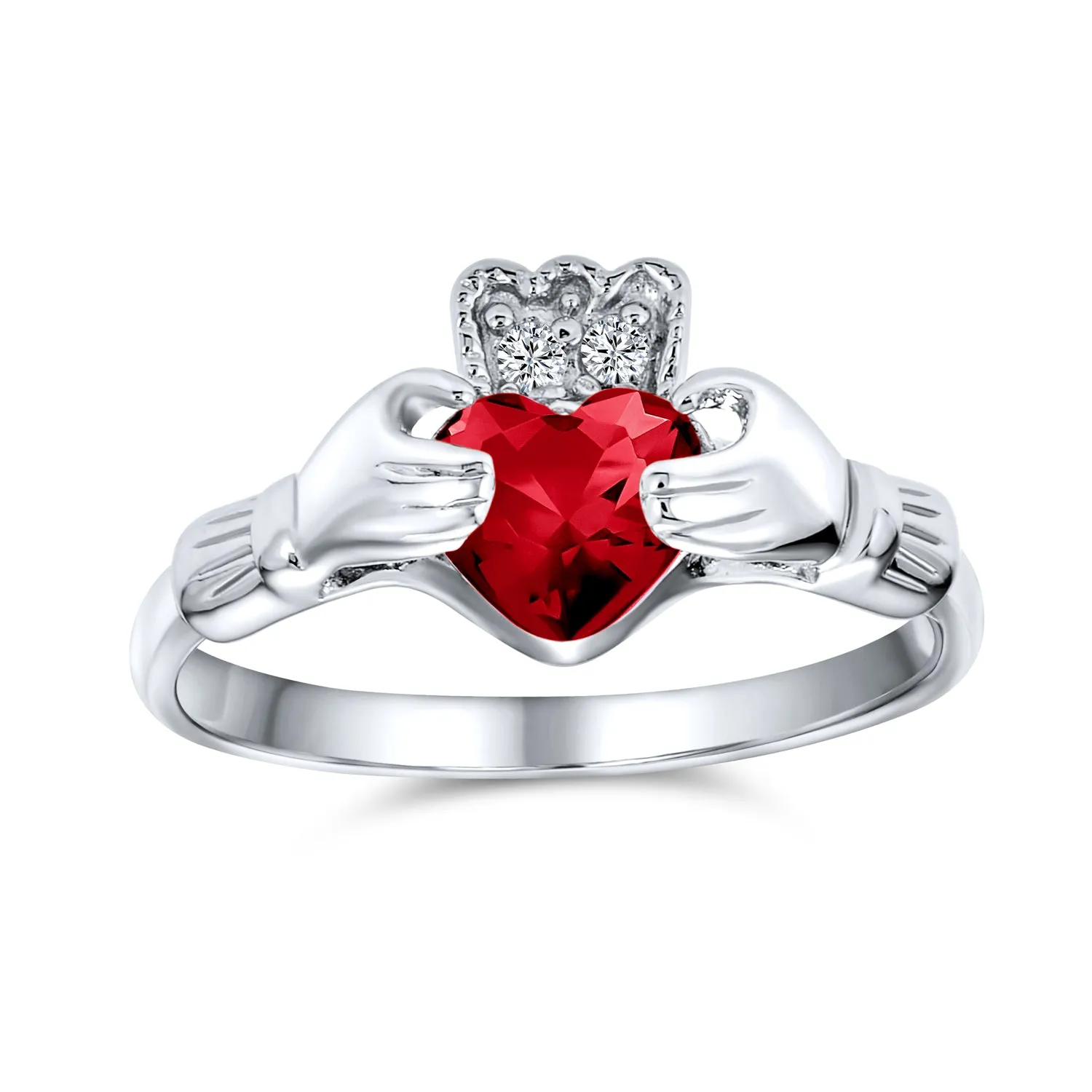 BFF Celtic CZ Imitation Gemstone Heart Claddagh Ring Sterling Silver