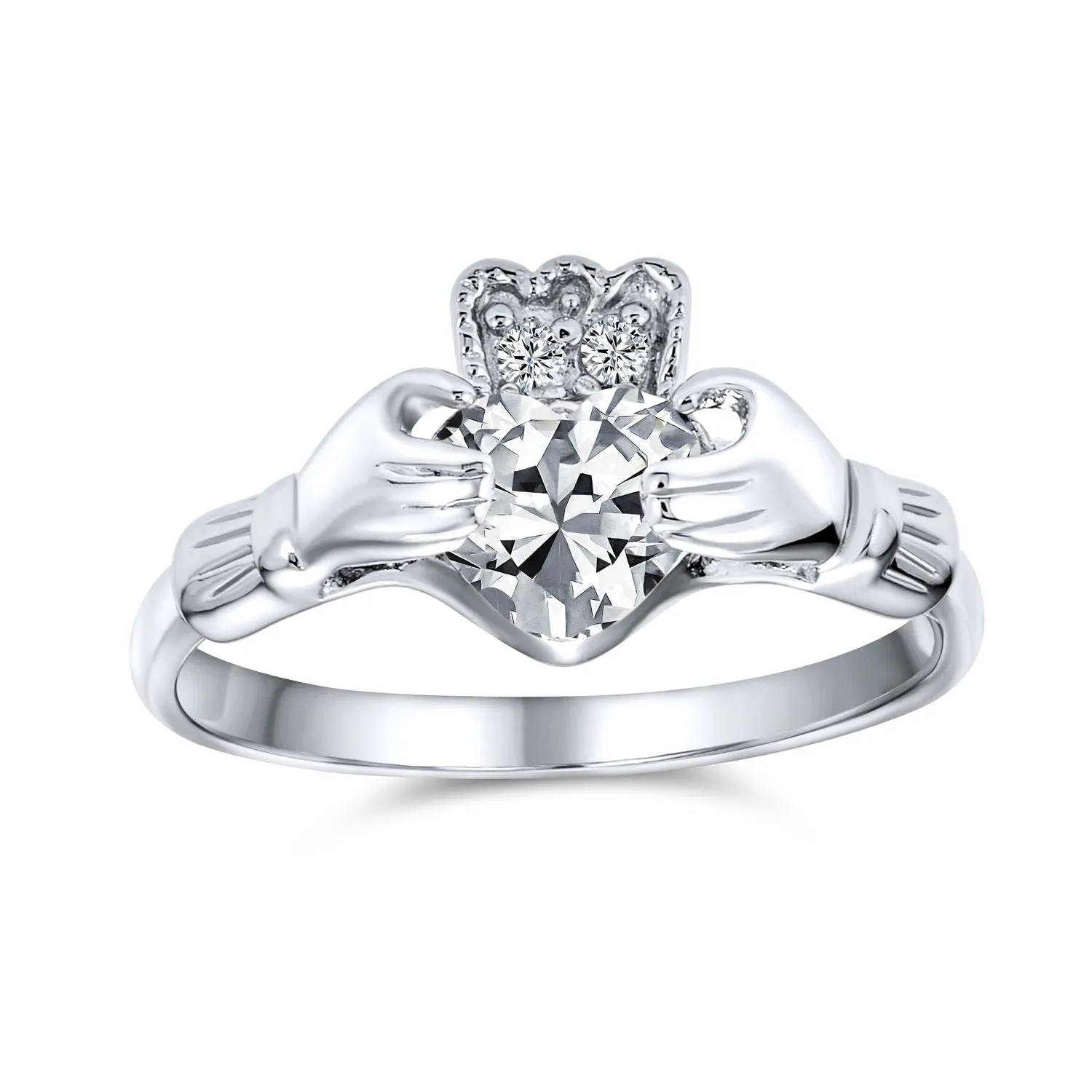 BFF Celtic CZ Imitation Gemstone Heart Claddagh Ring Sterling Silver