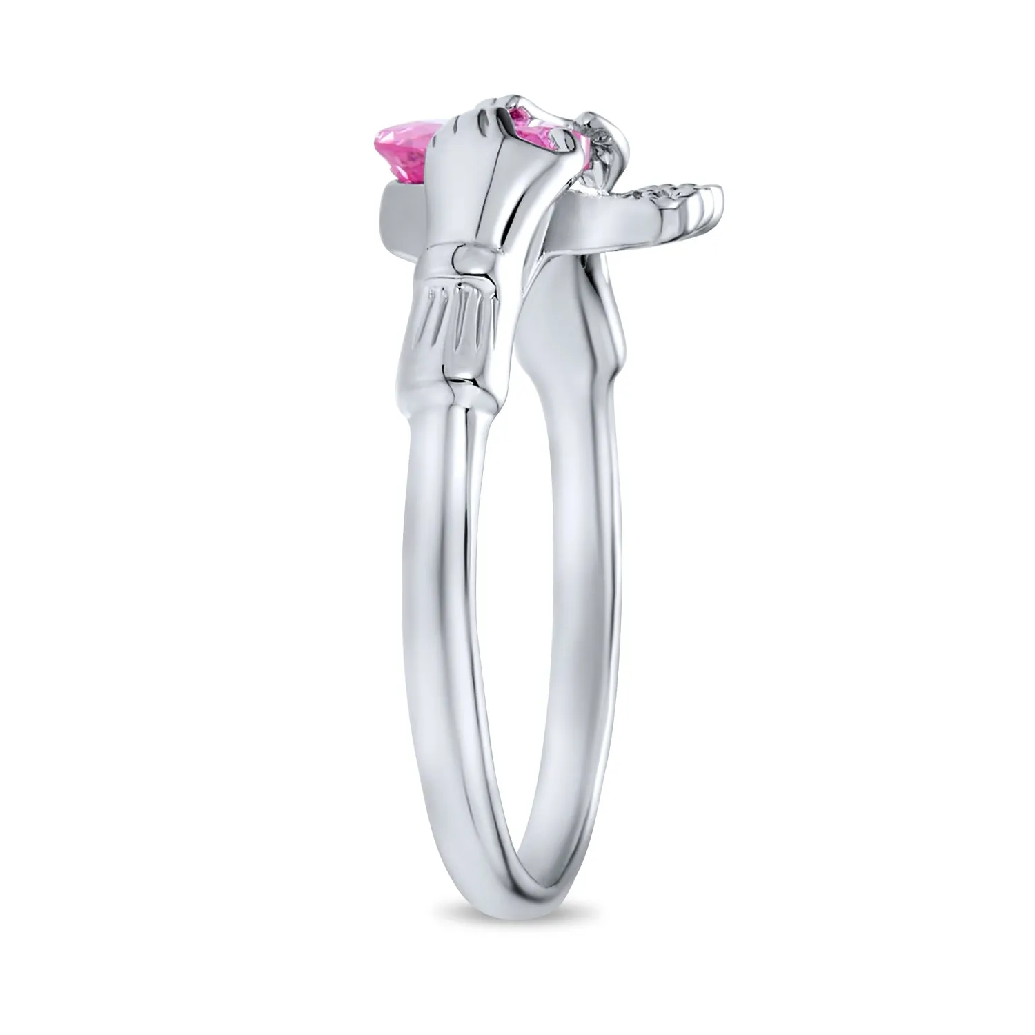 BFF Celtic CZ Imitation Gemstone Heart Claddagh Ring Sterling Silver