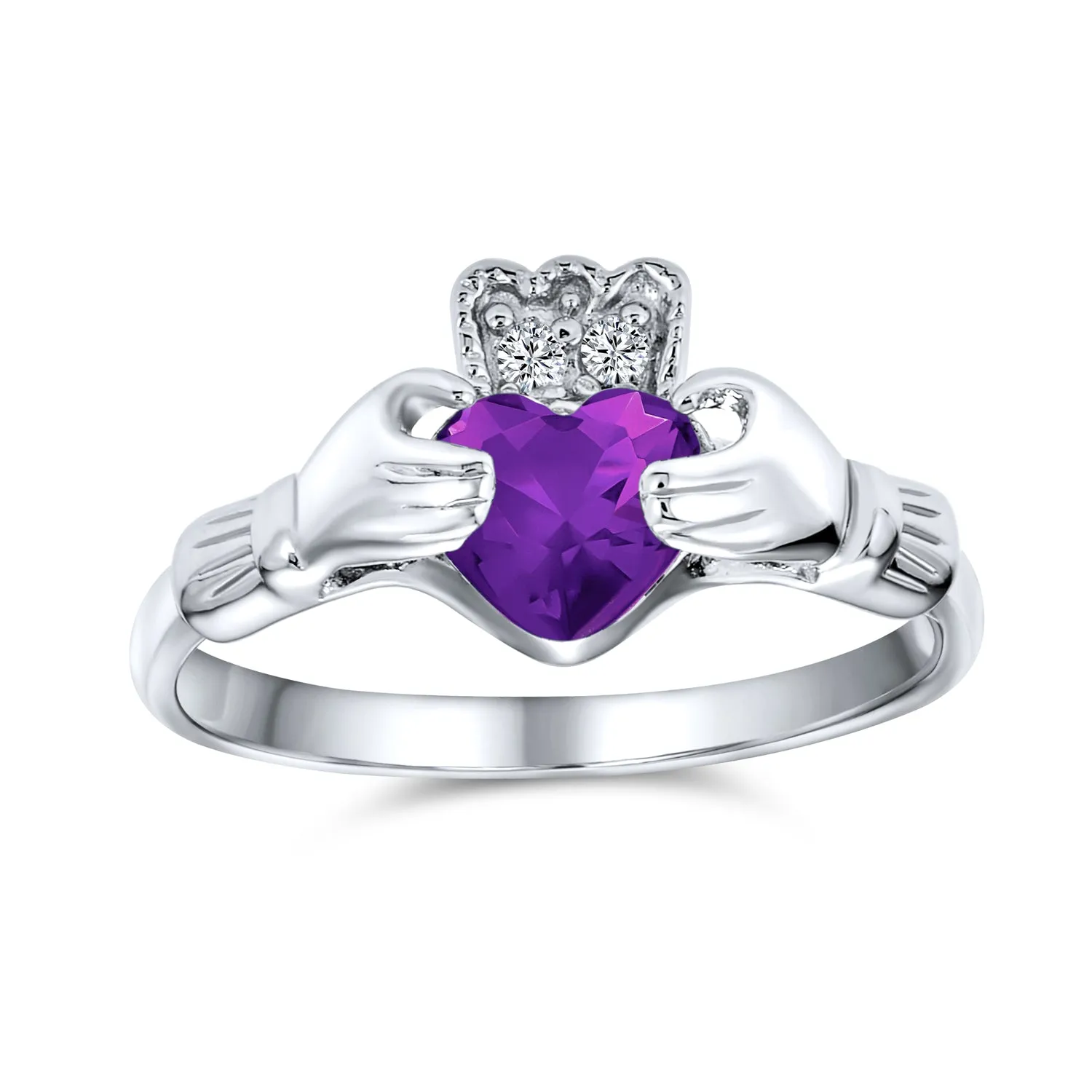 BFF Celtic CZ Imitation Gemstone Heart Claddagh Ring Sterling Silver