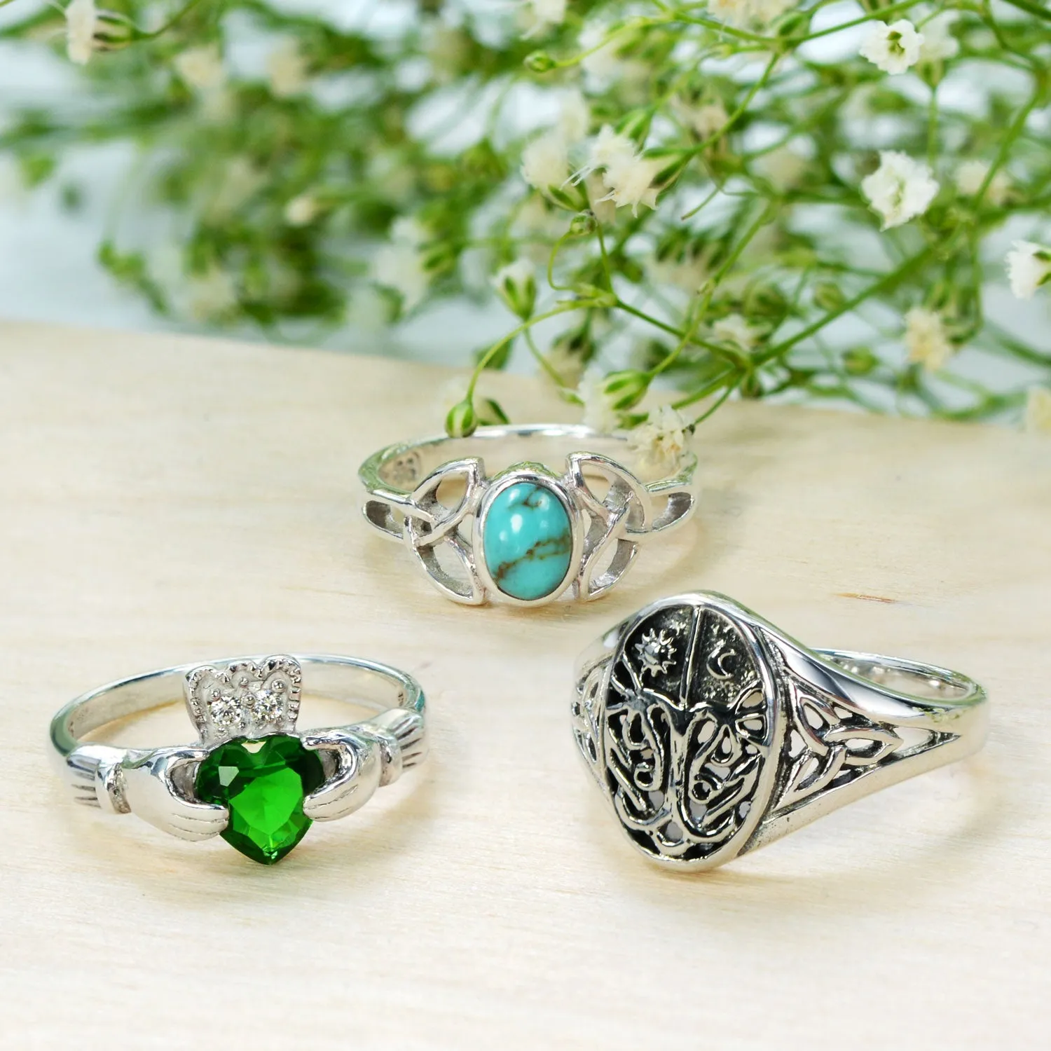 BFF Celtic CZ Imitation Gemstone Heart Claddagh Ring Sterling Silver