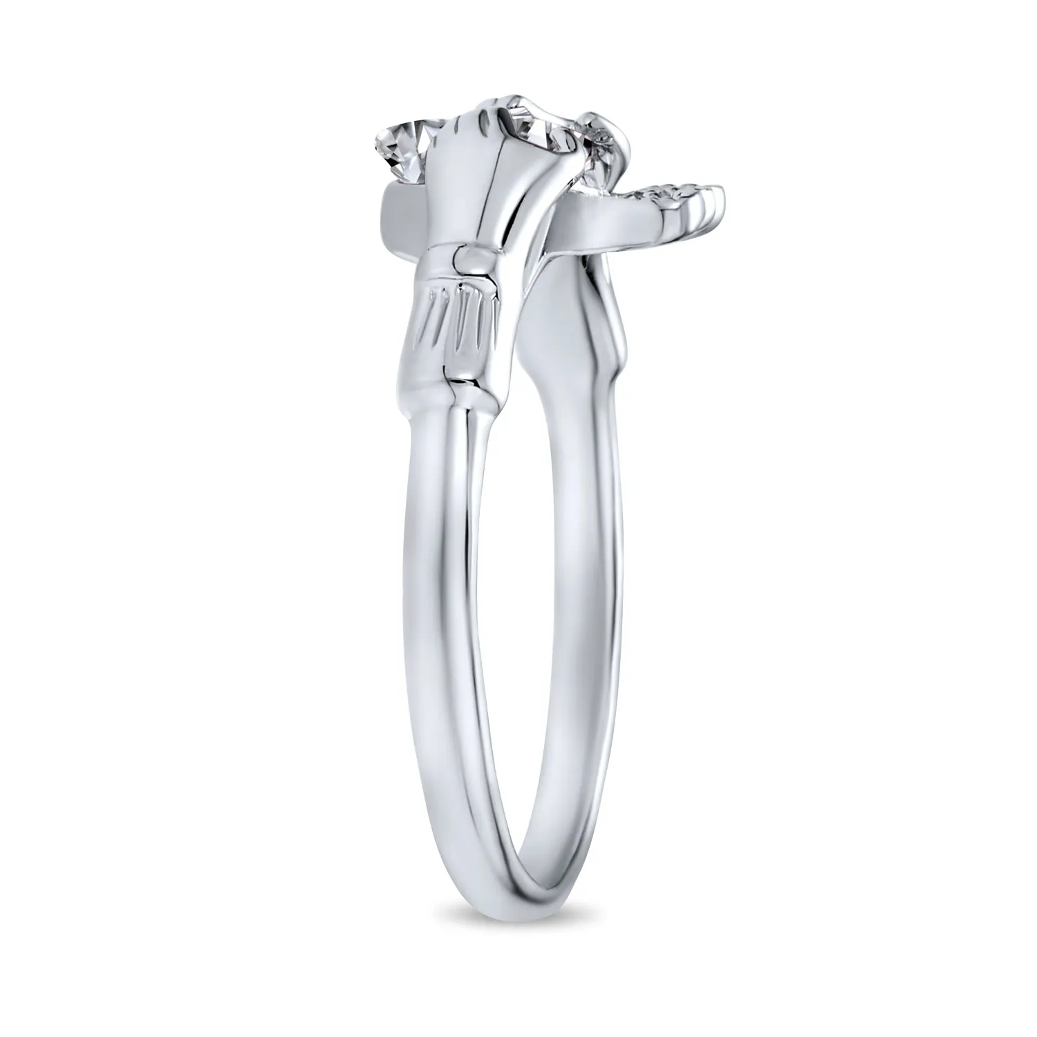 BFF Celtic CZ Imitation Gemstone Heart Claddagh Ring Sterling Silver