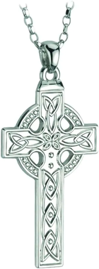 Biddy Murphy 925 Sterling Silver Celtic Cross Pendant Necklace for Men, Irish Trinity Knot, 20" Belcher Chain, Hand Crafted, Imported from Ireland