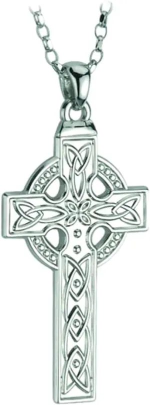 Biddy Murphy 925 Sterling Silver Celtic Cross Pendant Necklace for Men, Irish Trinity Knot, 24" Belcher Chain, Hand Crafted, Imported from Ireland