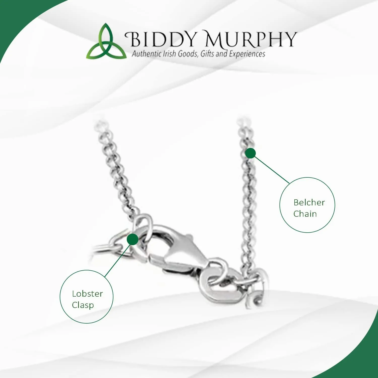 Biddy Murphy, Women's Irish Shamrock, Lucky Three Leaf Clover 925 Sterling Silver Pendant Necklace with Connemara Marble Inlay