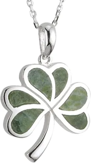 Biddy Murphy, Women's Irish Shamrock, Lucky Three Leaf Clover 925 Sterling Silver Pendant Necklace with Connemara Marble Inlay