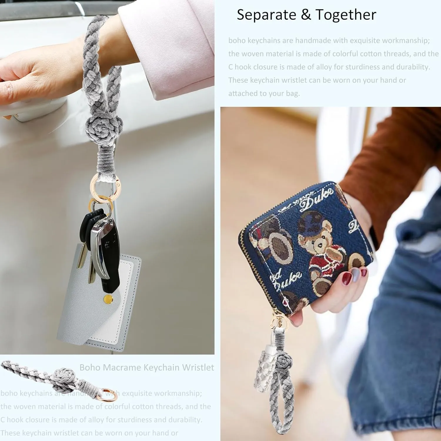BIHRTC Boho Wristlet Keychain Wallet Lipstick Holder Handmade Wristband Bracelet