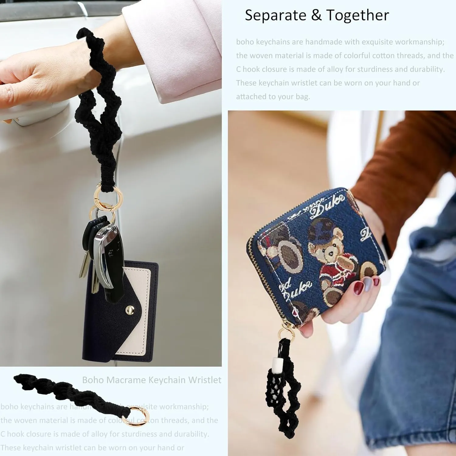 BIHRTC Boho Wristlet Keychain Wallet Lipstick Holder Handmade Wristband Bracelet