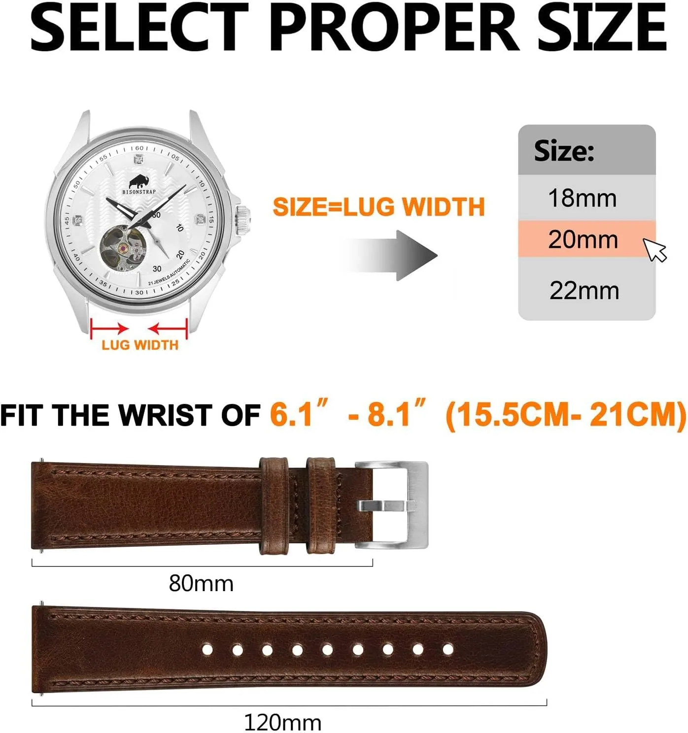 BISONSTRAP Leather Watch Straps, Classic Oil Waxed Leather, Quick Release Replacement Band for Men and Women, Band Width 18mm 20mm 22mm