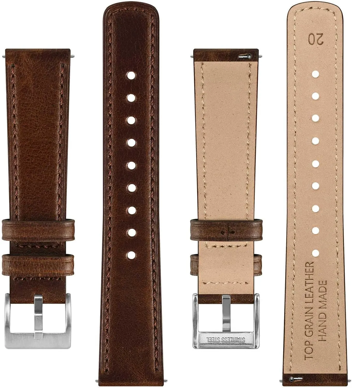 BISONSTRAP Leather Watch Straps, Classic Oil Waxed Leather, Quick Release Replacement Band for Men and Women, Band Width 18mm 20mm 22mm