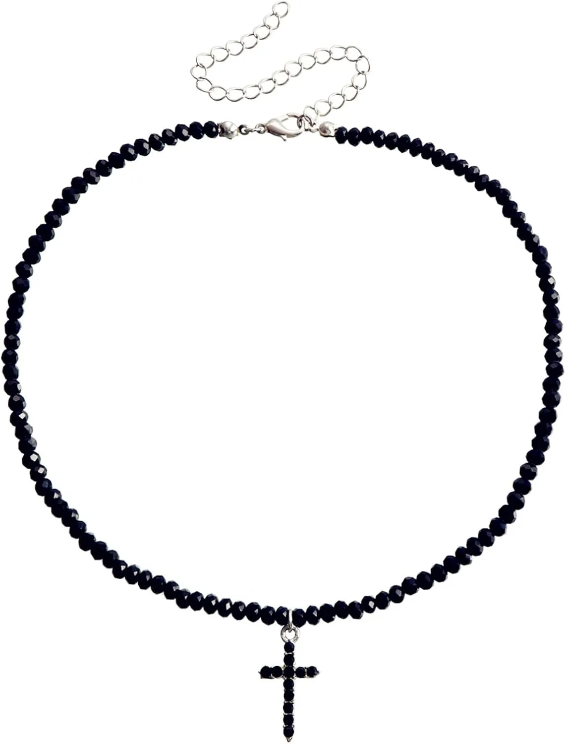Black Crystal Cross Choker Necklace for Women Gothic Punk Faith Cross Faux Crystal Ball Beaded Small Chic Religious Pendant Necklace for Y2k Birthday Halloween Christmas Party Fashion Jewelry Gifts
