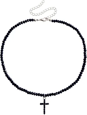 Black Crystal Cross Choker Necklace for Women Gothic Punk Faith Cross Faux Crystal Ball Beaded Small Chic Religious Pendant Necklace for Y2k Birthday Halloween Christmas Party Fashion Jewelry Gifts