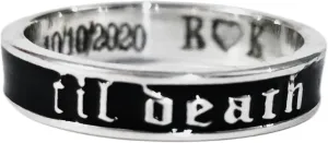 Black Enamel Band Ring with 'Til Death' Engraving, Valentine's Day Couple Gift