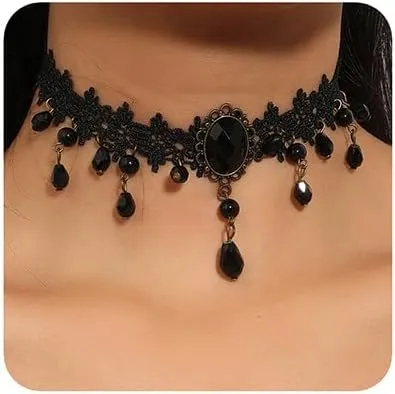 Black Lace Tassels Choker Necklace - Boho Fashion Prom Dainty Sexy Body Chain
