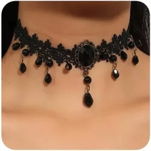 Black Lace Tassels Choker Necklace - Boho Fashion Prom Dainty Sexy Body Chain