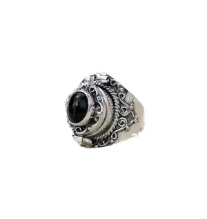Black Onyx Ring, Poison Box Ring, Black Stone Ring, Birthstone Ring, Locket Ring, Poison Pill Box, Designer Box Ring, Healing Crystal Ring, Secret Message Ring, Natural Black Onyx Jewelry