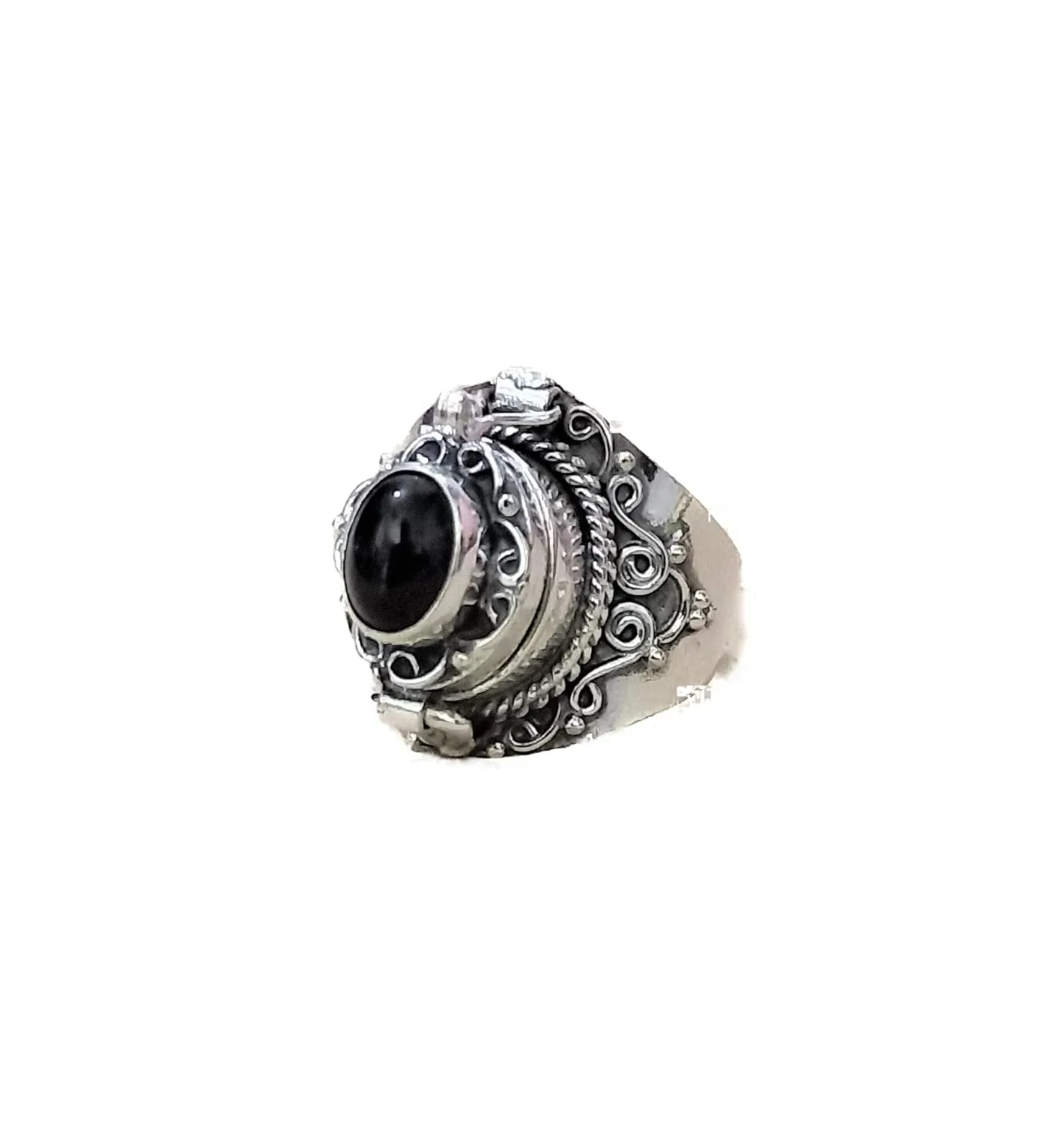 Black Onyx Ring, Poison Box Ring, Black Stone Ring, Birthstone Ring, Locket Ring, Poison Pill Box, Designer Box Ring, Healing Crystal Ring, Secret Message Ring, Natural Black Onyx Jewelry