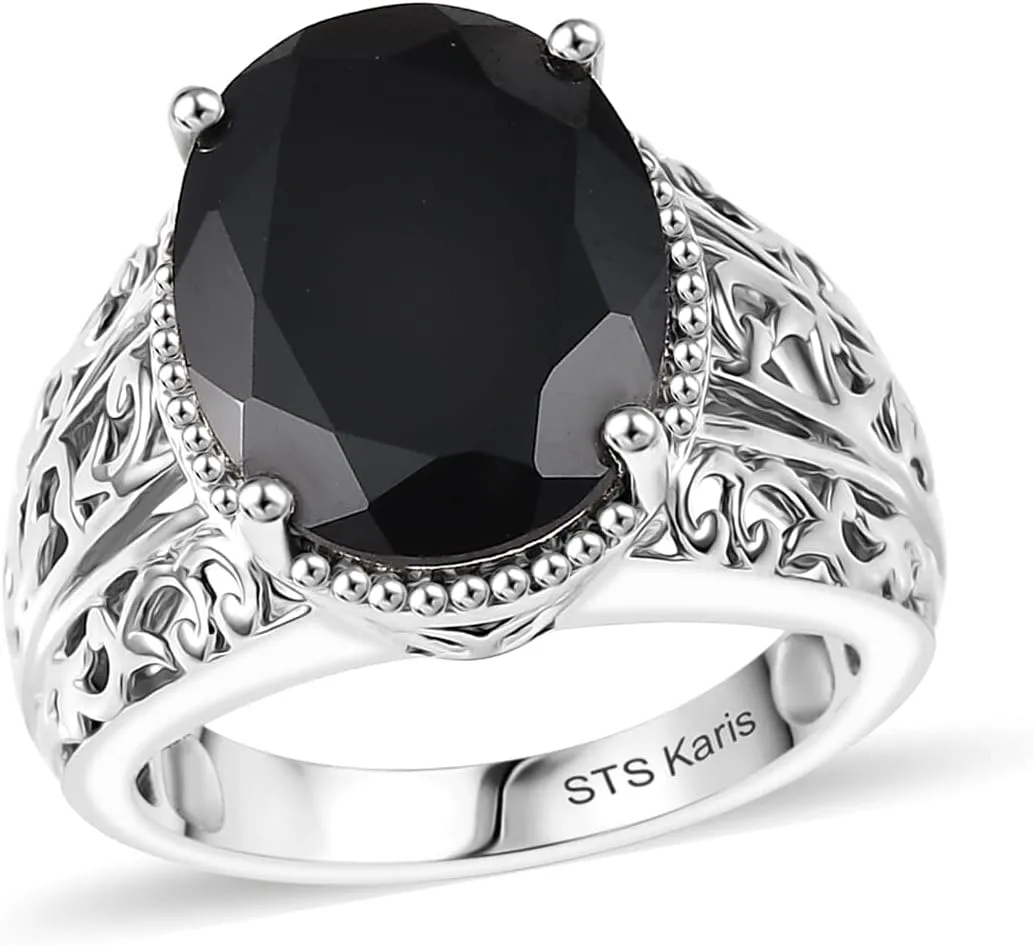 Black Spinel Oval Platinum Plated Solitaire Ring for Women Jewelry Gifts Size 8 Ct 9.20 Birthday Gifts