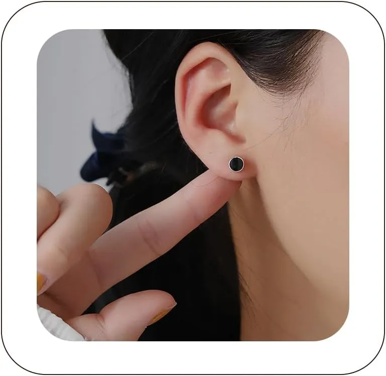 Black Stud Earrings Sterling Silver Stud Earrings Minimalist Tiny Stud Earrings Dainty Heart Earrings Studs Jewelry Gifts for Women Girls