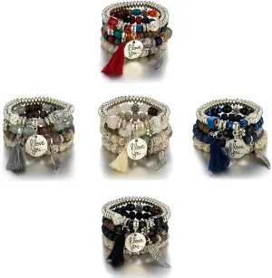 Blacktree Marektplace Bohemian Multilayer Tassel Women's Bracelet w/I Love You and Angel Wing Charms