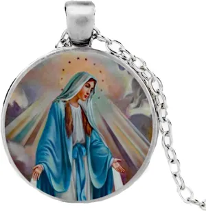 Blazing Autumn Necklace/Blessed Mary Mother Of Jesus Christian Glass Art Underglass Pendant Necklace