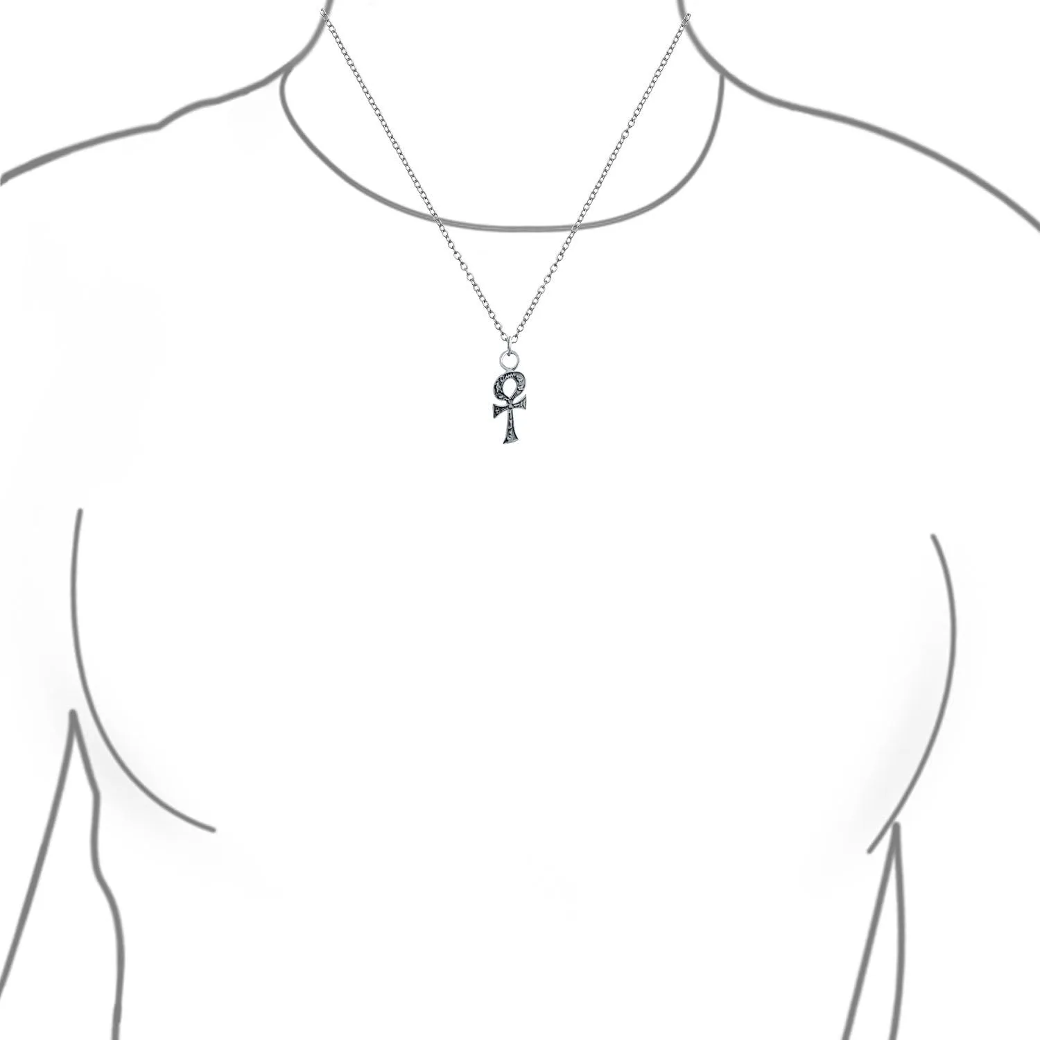 Bling Jewelry Unisex Religious Egyptian Hieroglyphs Key To Life Traditional Egyptian Ankh Cross Pendant Necklace For Women Men Oxidized .925 Sterling Silver